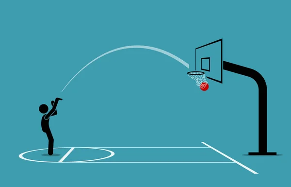 Человек Стреляющий Баскетбольным Мячом Кольцо Забивающий Штрафной Линии Векторная Иллюстрация — стоковый вектор