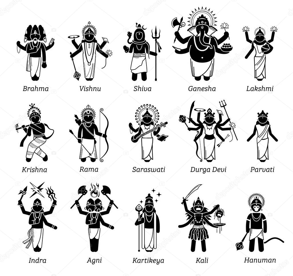 Sticker Aufkleber Hinduistische Götter III Shiva Vishnu Ganesha Hanuman Durga