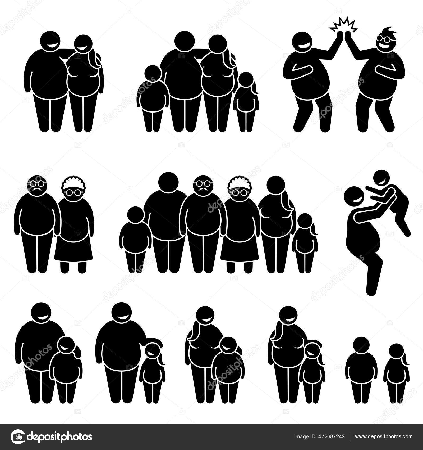 Family Fat Obese Overweight People Standing Together Stick Figure family-fat-obese-overweight-people-standing-together-stick-figure