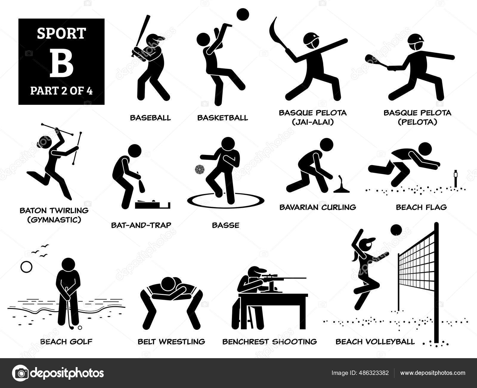 Sportsspill Alfabet Vektorikoner Piktogram Baseball Baskisk Pelota Basse  Flaggermus Felle stockvektor © leremy #486323382, image size:1600x1300