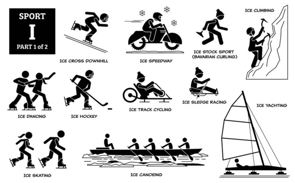 Gry Sportowe Alfabet Ikony Wektorowe Piktogram Ice Cross Downhill Speedway — Wektor stockowy