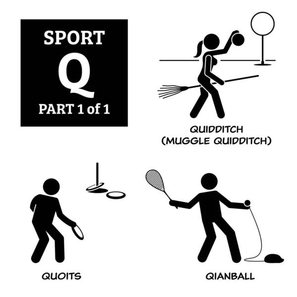 Sport Games Alphabet Vector Icons Pictogram Quidditch Muggle Quidditch Quoits — Stock Vector