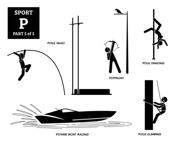 Sport Games Alphabet Vector Icons Pictogram Pole Vault Popinjay Pole — Stock Vector