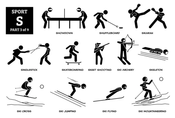 Sport Games Alphabet Vector Icons Pictogram Showdown Shuffleboard Sikaran Singlestick Vector Graphics