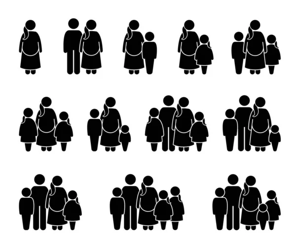 Zwangere Moeder Met Verschillende Familieleden Steken Figuur Pictogram Pictogrammen Vector — Stockvector