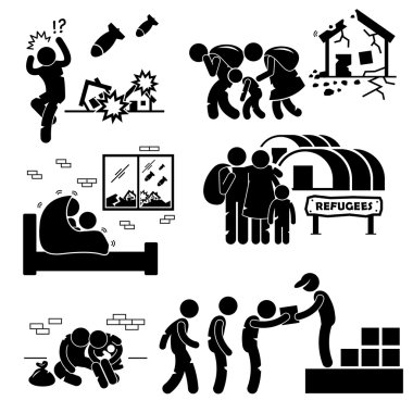 Refugees Evacuee War Stick Figure Pictogram Icons clipart
