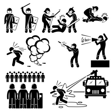 Riot Police Stick Figure Pictogram Icons clipart