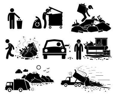 Rubbish Trash Garbage Waste Dump Site Stick Figure Pictogram Icons clipart