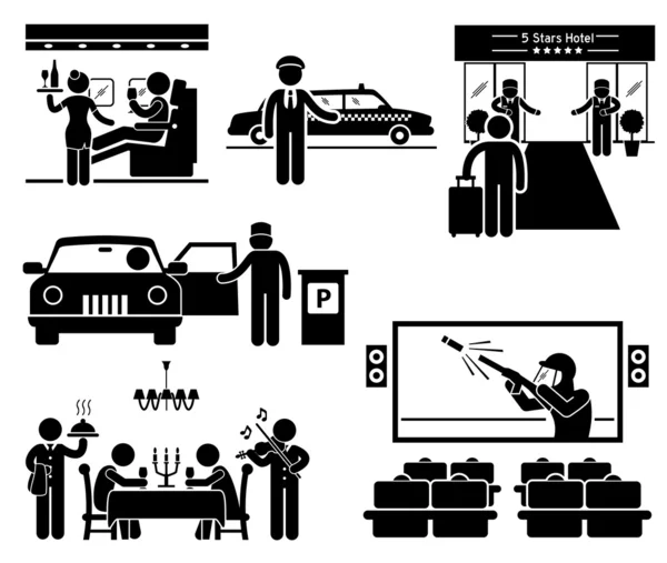 Luxury Services First Class Business VIP Stick Figure Pictogram Icons — Stock Vector