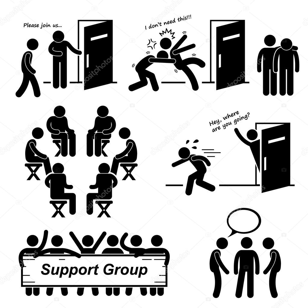 Support Group Meeting Stick Figure Pictogram Icons