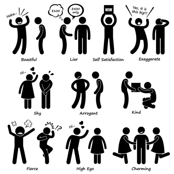 Iconos de Pictograma de Figura de Stick de Comportamiento de Personaje Humano — Vector de stock