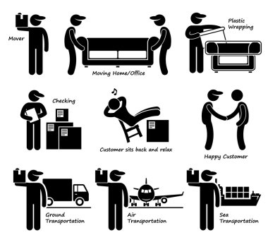 Mover Services Moving House Office Goods Logistic Stick Figure Pictogram Icon