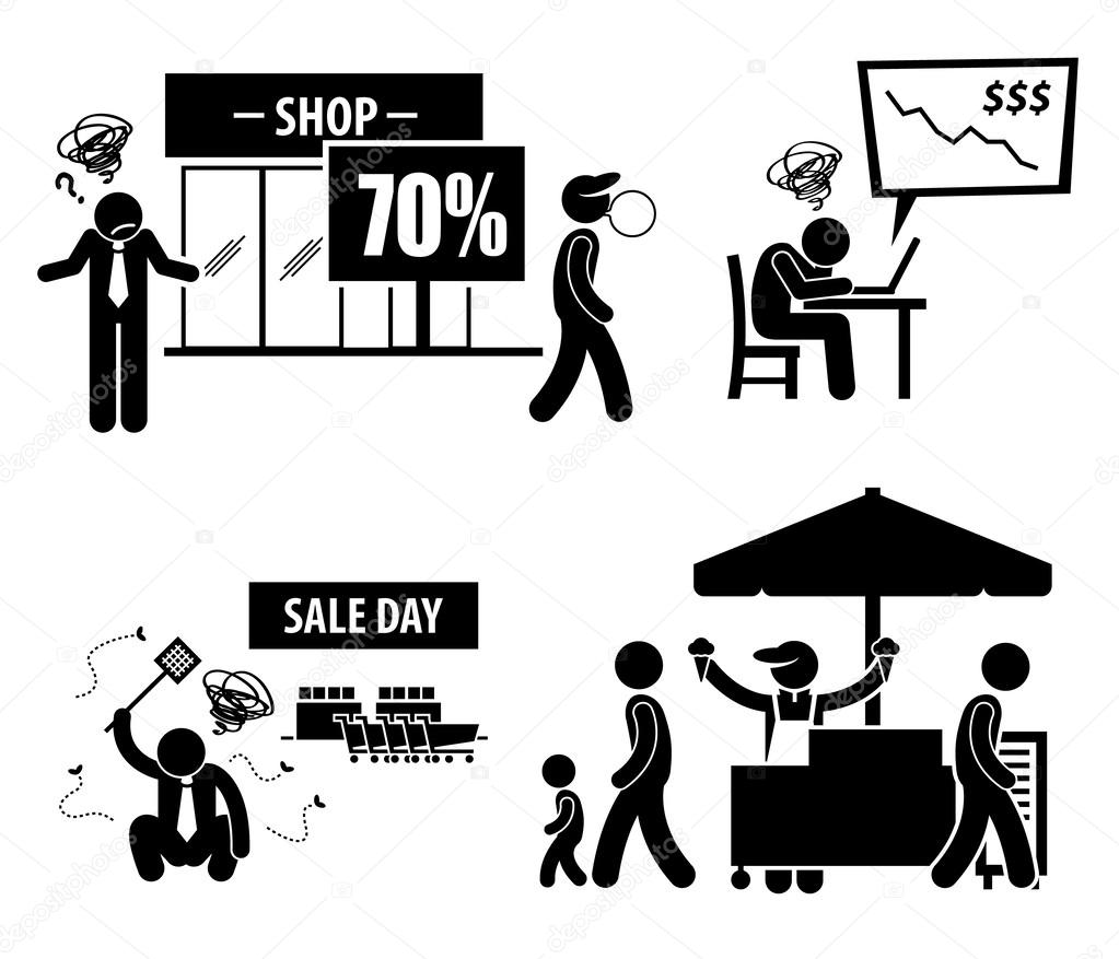 Bad Poor Business Day Stick Figure Pictogram Icons