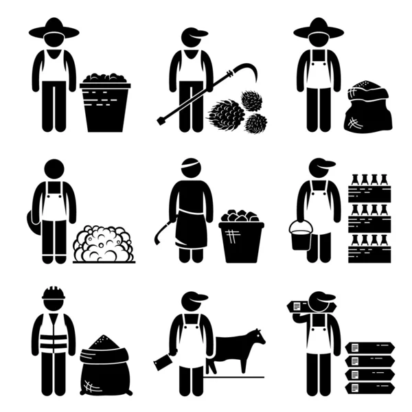 Commodities Food Agricultural Grains Meat Stick Figure Pictogram Icons — Stock Vector