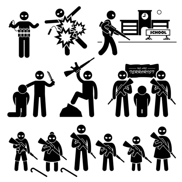 Terrorist Terrorisme Zelfmoordterrorist Stick Figuur Pictogram Pictogram Pictogrammen — Stockvector