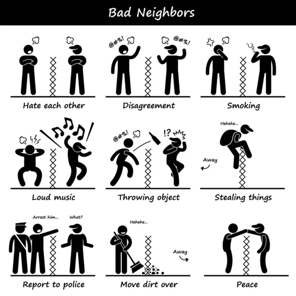 Bad Neighbors Stick Pictogramme de figure icônes — Image vectorielle