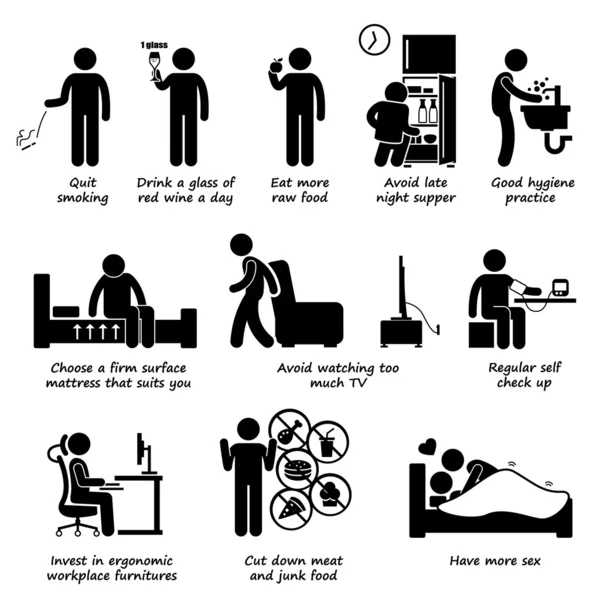 Modes de vie sains Ne pas coller et ne pas coller Pictogramme de figure Icônes — Image vectorielle