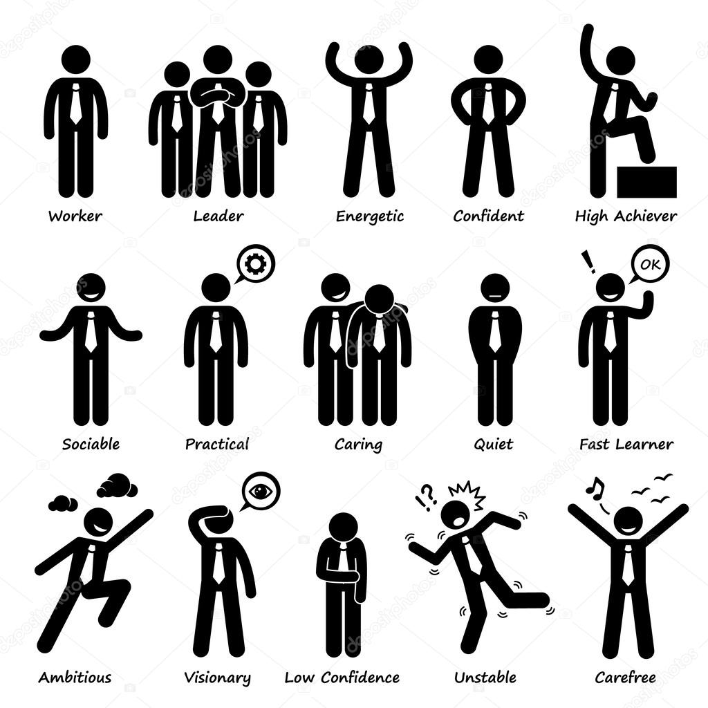 Businessman Attitude Personalities Characters Stick Figure Pictogram Icons