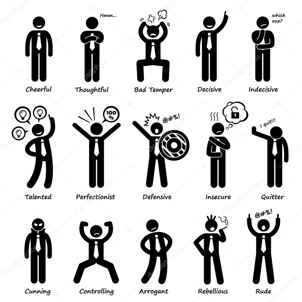 Businessman Attitude Personalities Characters Stick Figure Pictogram Icons