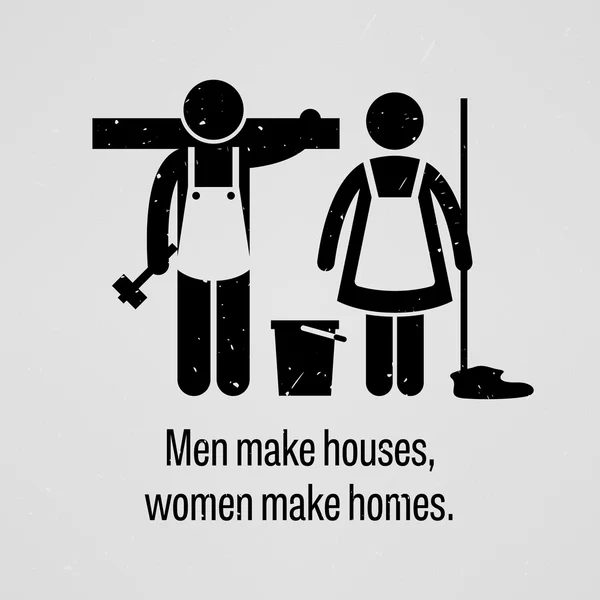 Erkekler evleri, kadın olun evleri yapmak — Stok Vektör