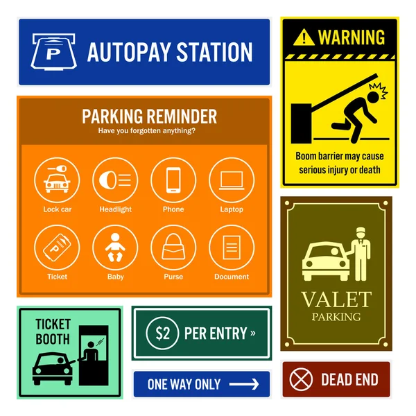 停车场的提醒和信息标志招牌 — 图库矢量图片