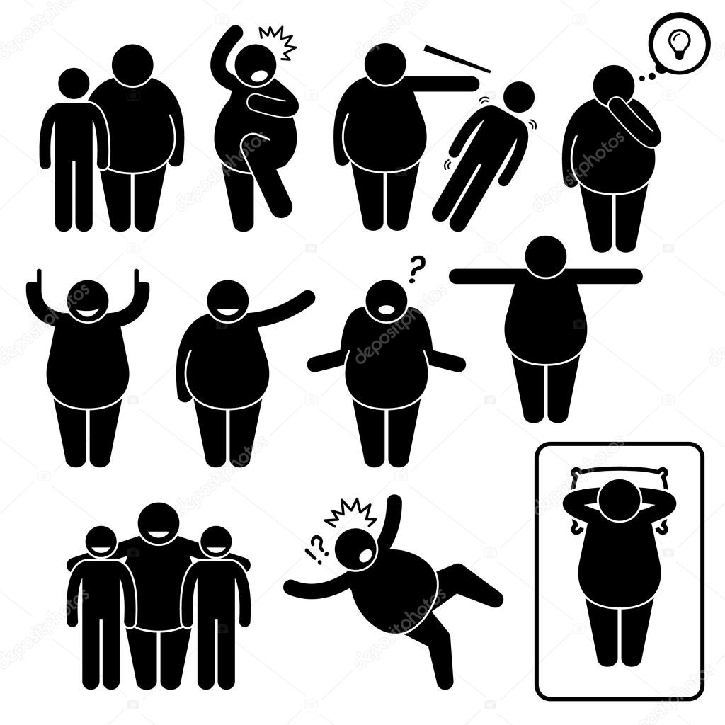Fat Man Action Poses Postures Stick Figure Pictogram Icons