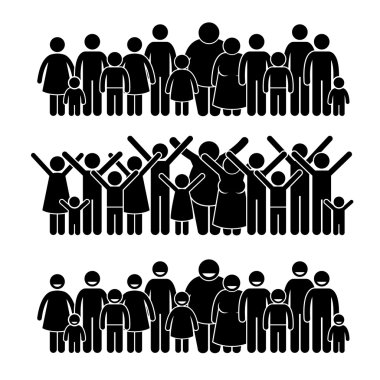 Bir grup insan toplum sopa rakam sembol simgeler ayakta