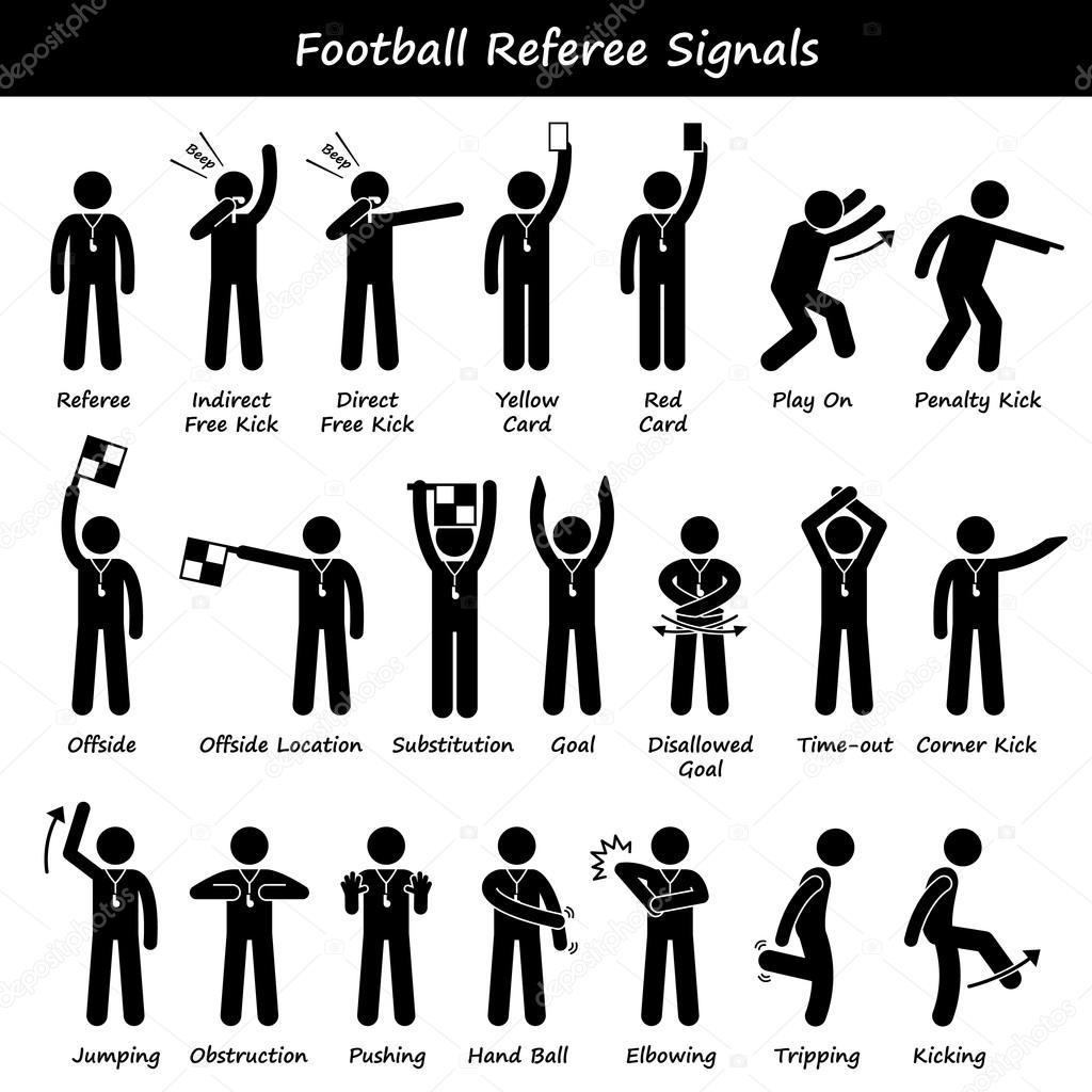 Football Soccer Referees Officials Hand Signals Stick Figure Pictogram Icons