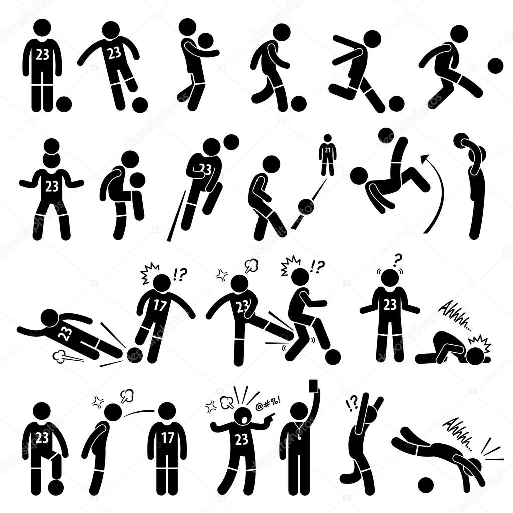 Football Soccer Player Footballer Actions Poses Stick Figure Pictogram Icons