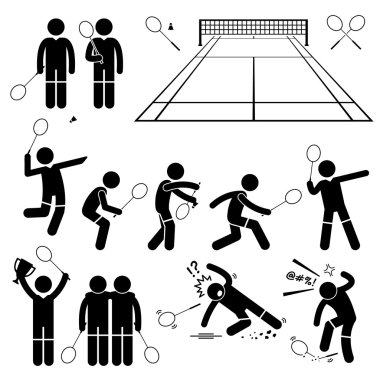 Badminton oyuncu eylemler pozlar sopa rakam sembol simgeler