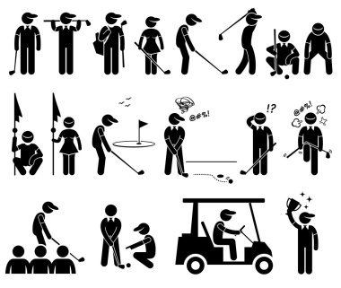 Golf oyuncu eylemler pozlar sopa rakam sembol simgeler