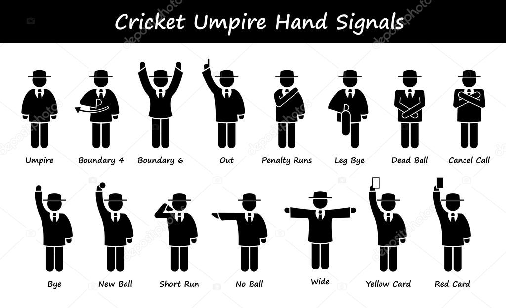 Cricket Umpire Referee Hand Signals Stick Figure Pictogram Icons