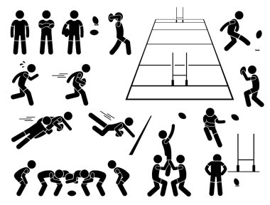 Rugby Player eylemler pozlar sopa rakam sembol simgeler