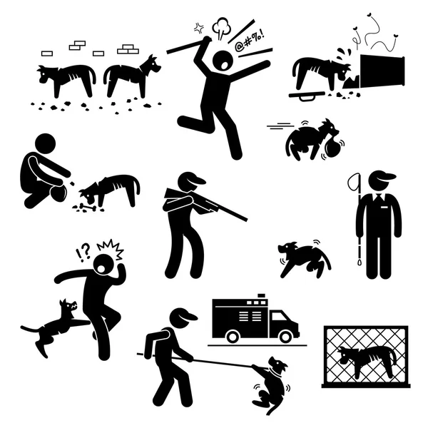 Chien errant Problème Problème Bâton Figure Pictogramme Icônes — Image vectorielle