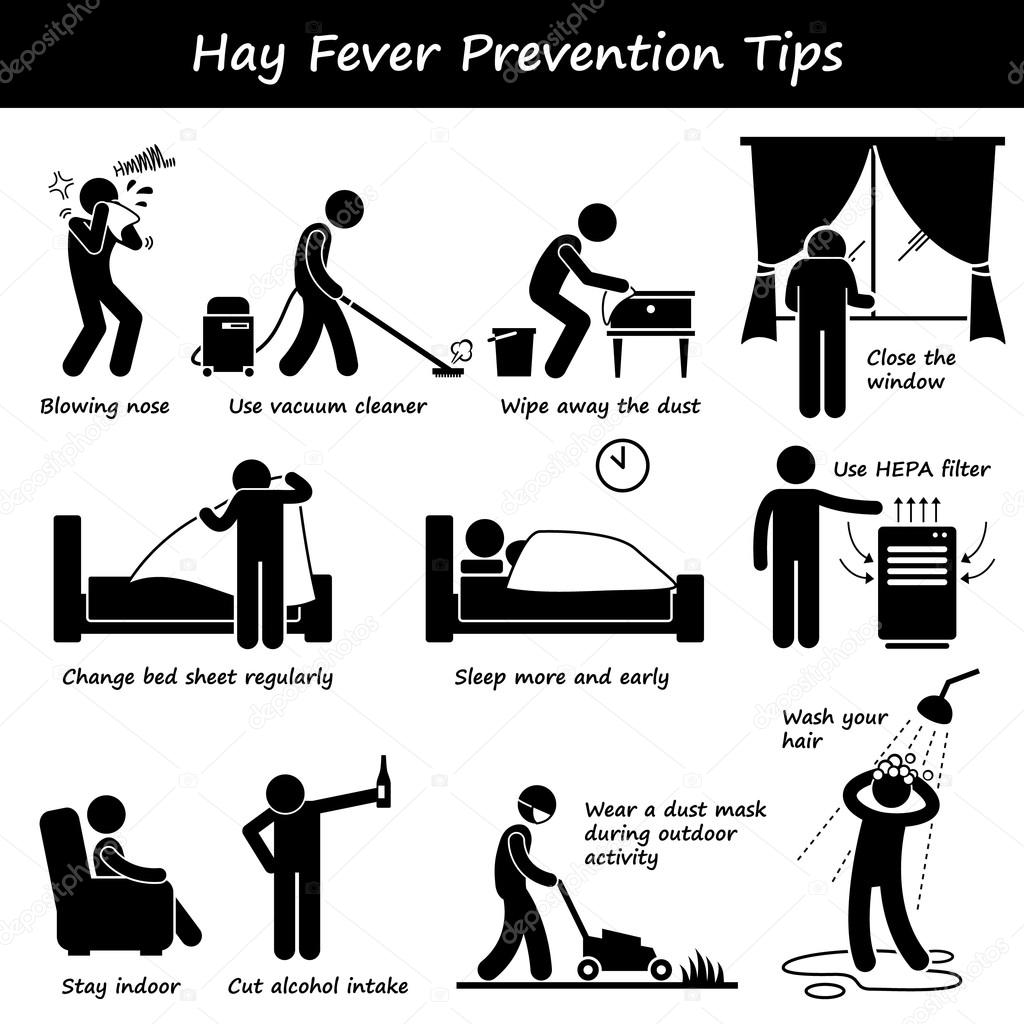 Hay Fever Prevention Allergy Tips Stick Figure Pictogram Icons