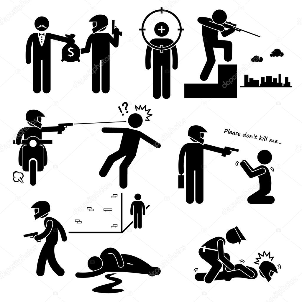 Assassination Hitman Killer Murder Gunman Stick Figure Pictogram Icons