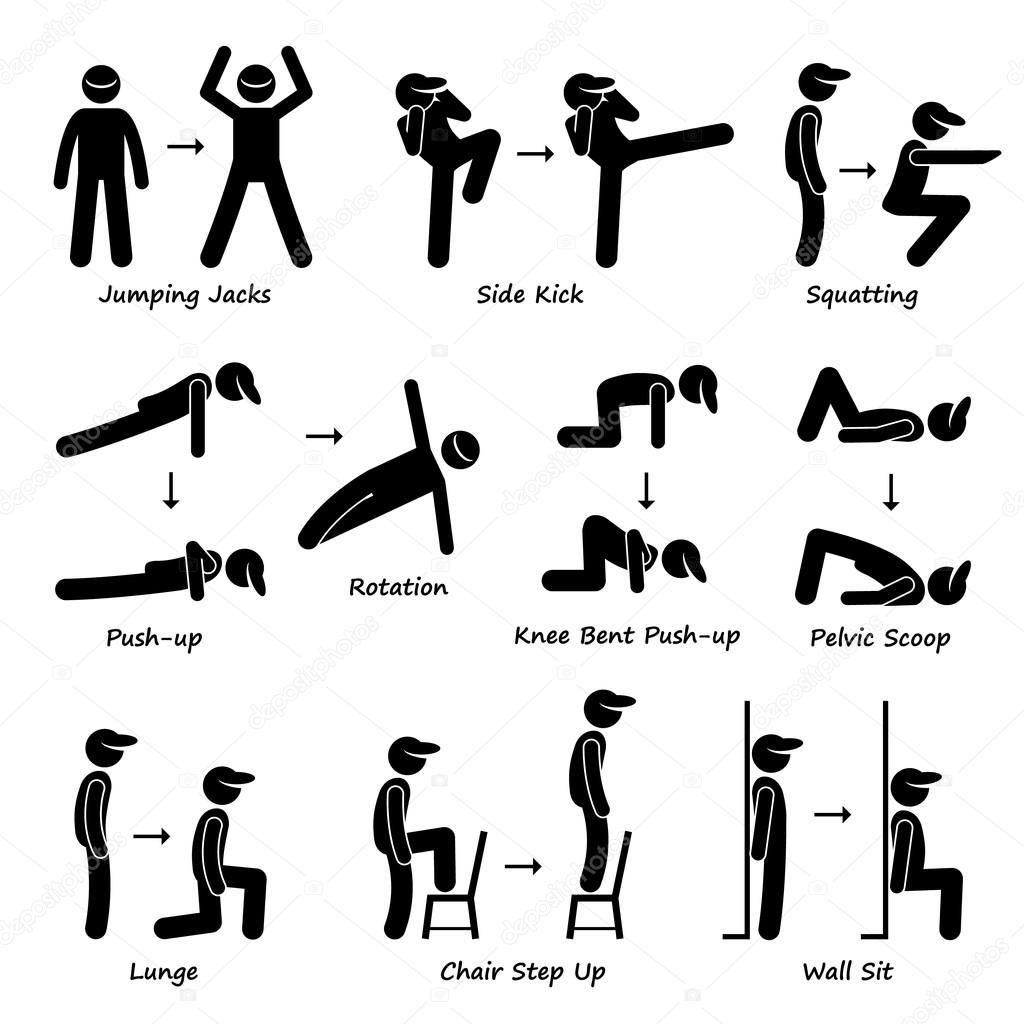 Body Workout Exercise Fitness Training (Set 1) Stick Figure Pictogram Icons