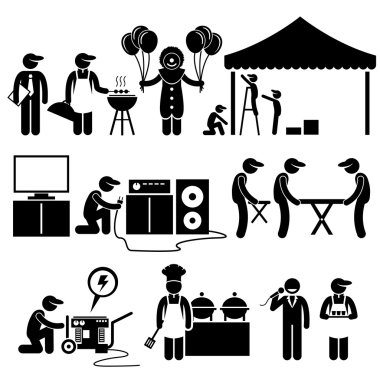 Celebration Party Festival Event Services Stick Figure Pictogram Icons clipart