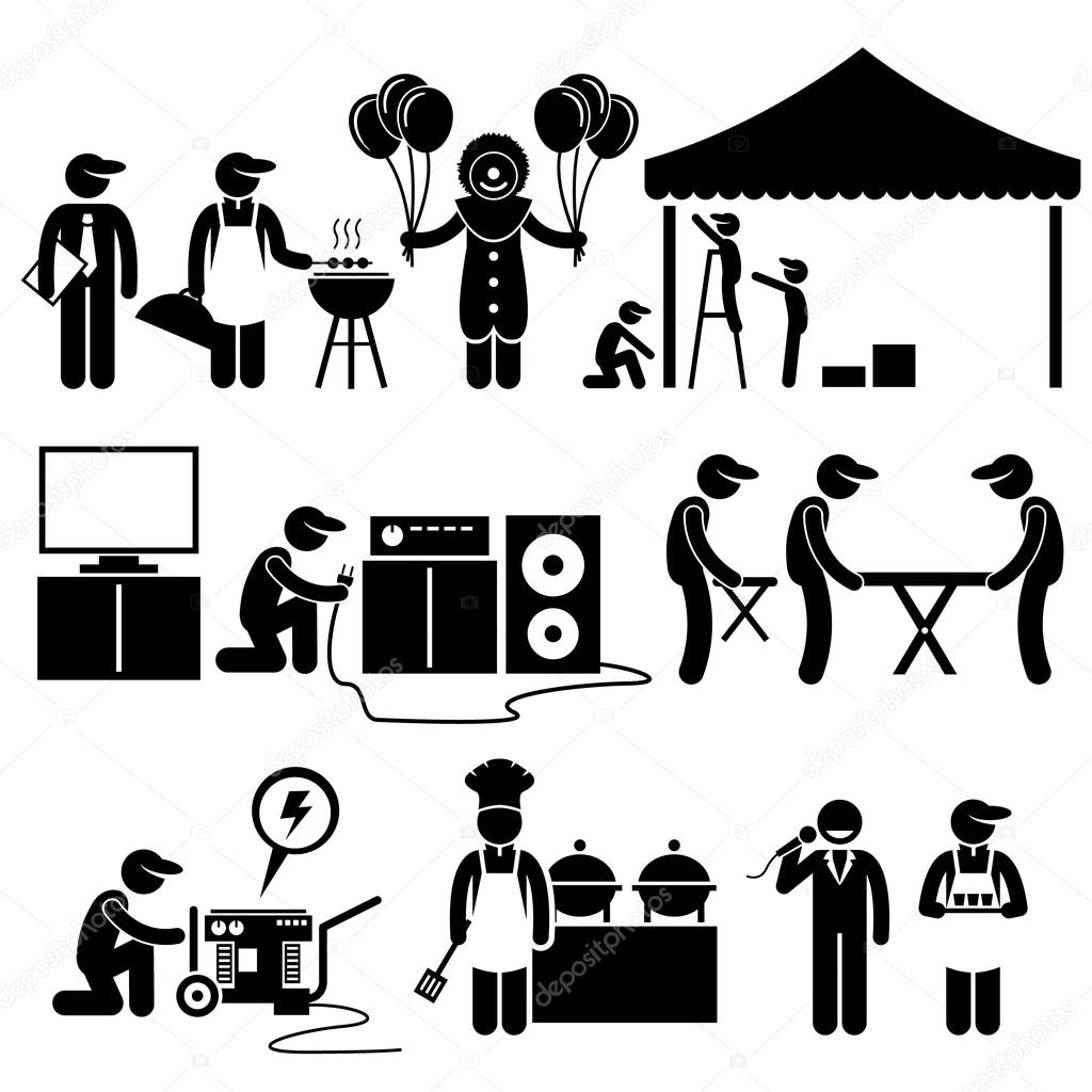 Celebration Party Festival Event Services Stick Figure Pictogram Icons