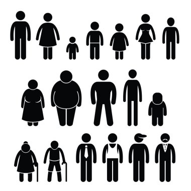 People Character Man Woman Children Age Size Stick Figure Pictogram Icons clipart