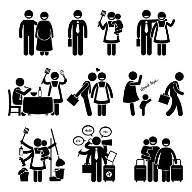 Happy Family Husband and Wife Busy Lifestyle Daily Routine vector