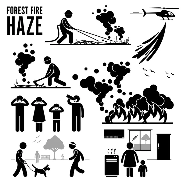 森林火灾和烟雾问题象形文字 — 图库矢量图片