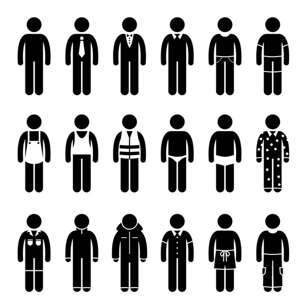 Kleding kleding kleding voor verschillende gelegenheden, tijd en activiteit Pictogram — Stockvector