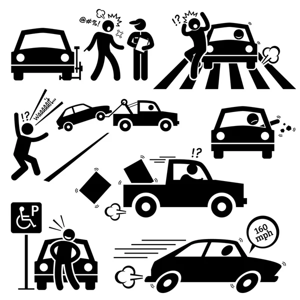 Mauvais conducteur de voiture Furieux Pictogramme de conduite — Image vectorielle