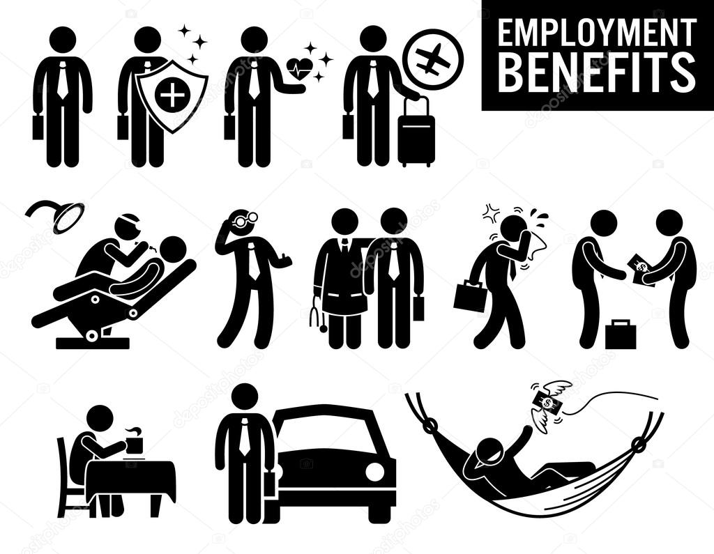 Worker Employment Job Benefits Stick Figure Pictogram Icons