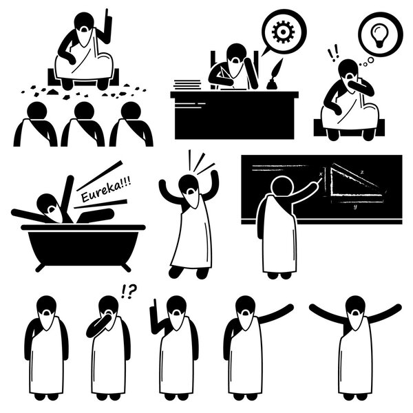 Ancient Greek Philosopher Scientist Old Man Stick Figure Pictogram Icons