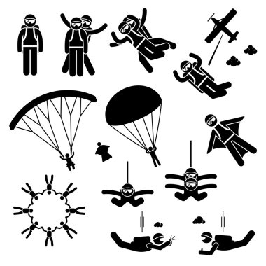 Paraşütle atlama Skydiver paraşüt Wingsuit serbest düşüş Freefly sopa rakam sembol simgeler Skydives