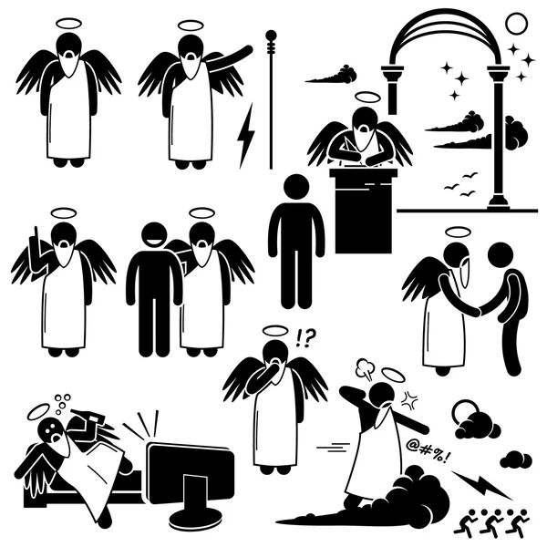 God Angel Heaven Paradise Stick Figure Pictogram Icons — Stock Vector