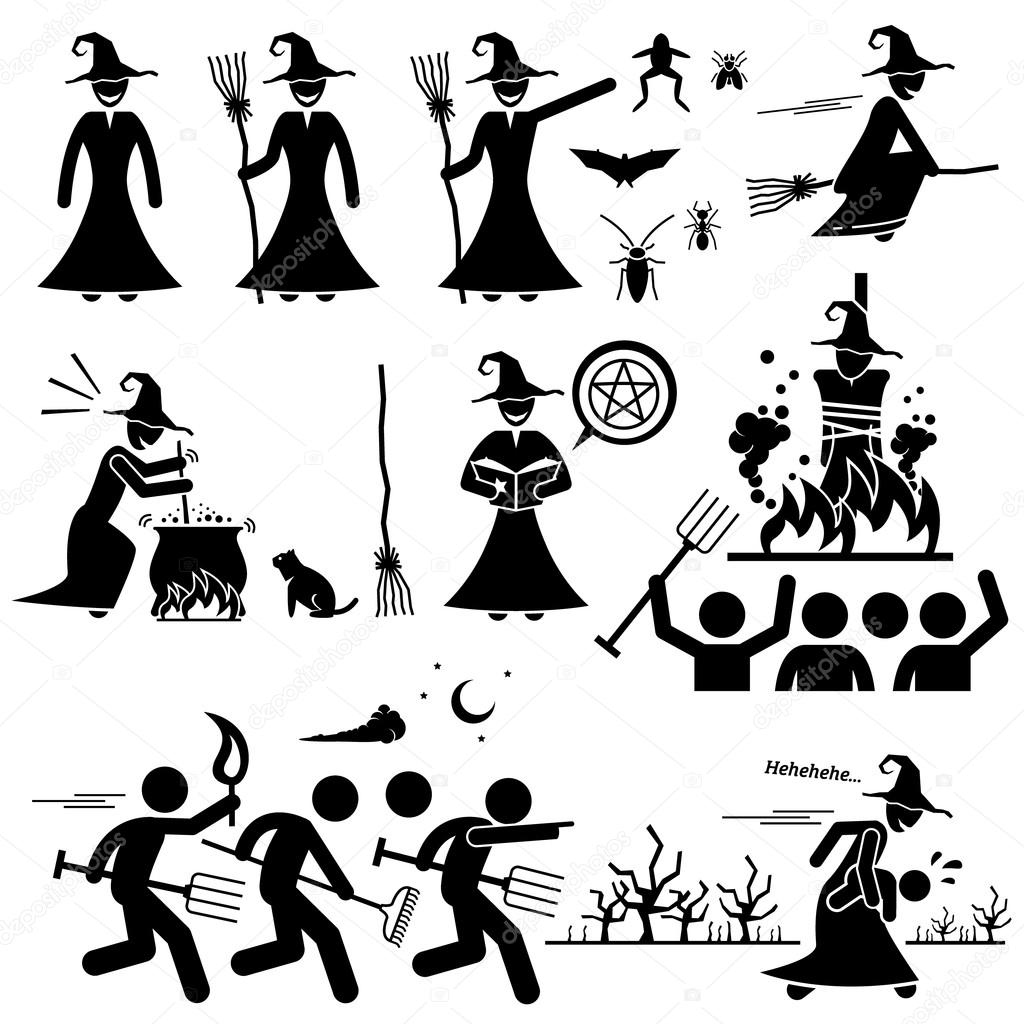 Evil Witch Hunt Witchcraft Black Magic Stick Figure Pictogram Icons