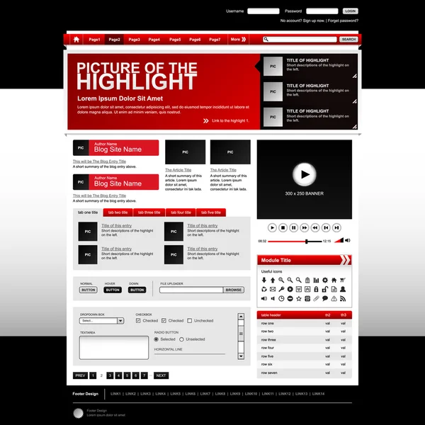 Elementi del sito web di Web Design rosso — Vettoriale Stock